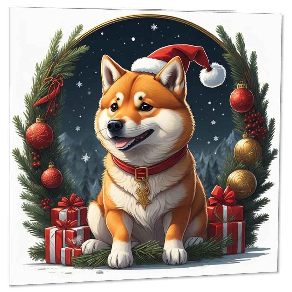 Shiba Inu Christmas Card - Cute Dog Xmas Cards Festive 145 x 145mm