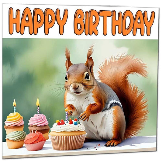 Squirrel Birthday Card - Cute Funny Squirrel Animal Birthday Card 145 x 145mm