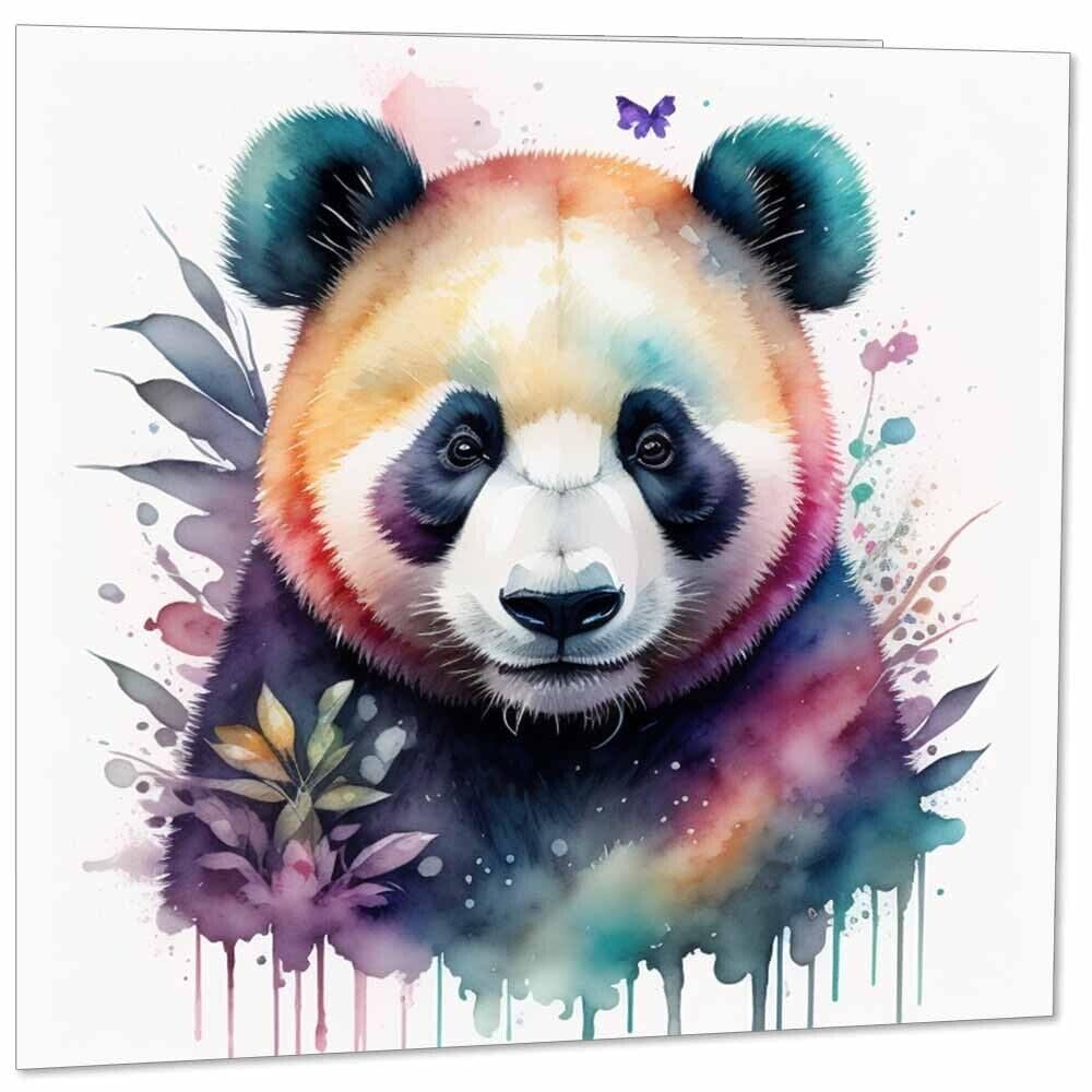 Panda Greeting Card - Watercolour Panda Card - 145mm x 145mm Square