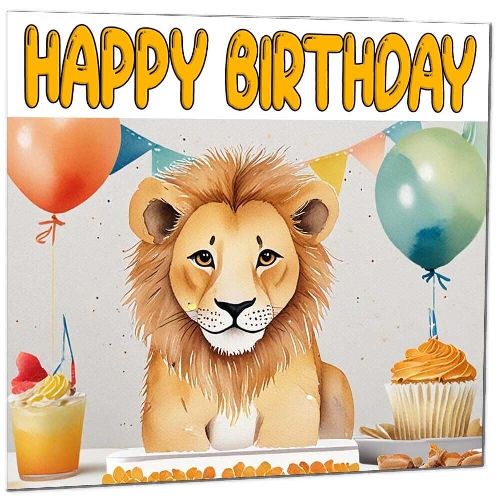 Lion Birthday Card - Happy Birthday Lion Card 145 x 145mm