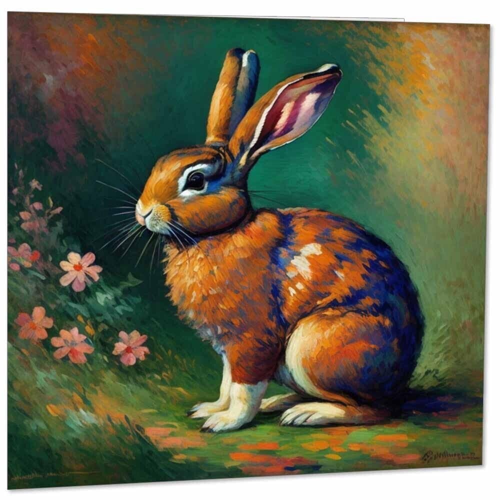 Rabbit Greeting Card - Animal Impressionism Art 145mm x 145mm
