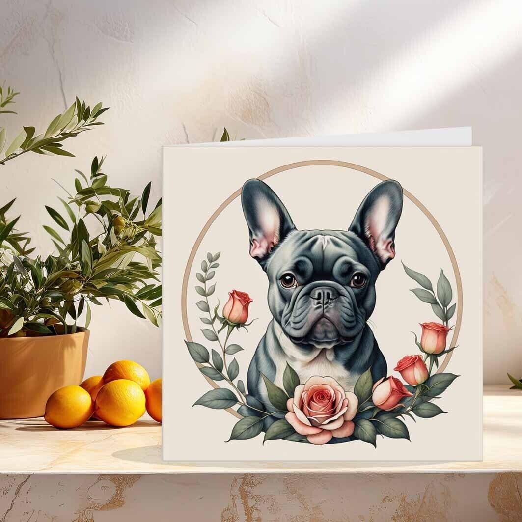 French Bulldog Anniversary Card Roses Birthday Valentines Card 145mm x 145mm