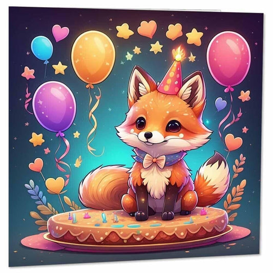 Kawaii Fox Greeting Birthday Card for Kids Birthday Cards Children 145 x 145mm