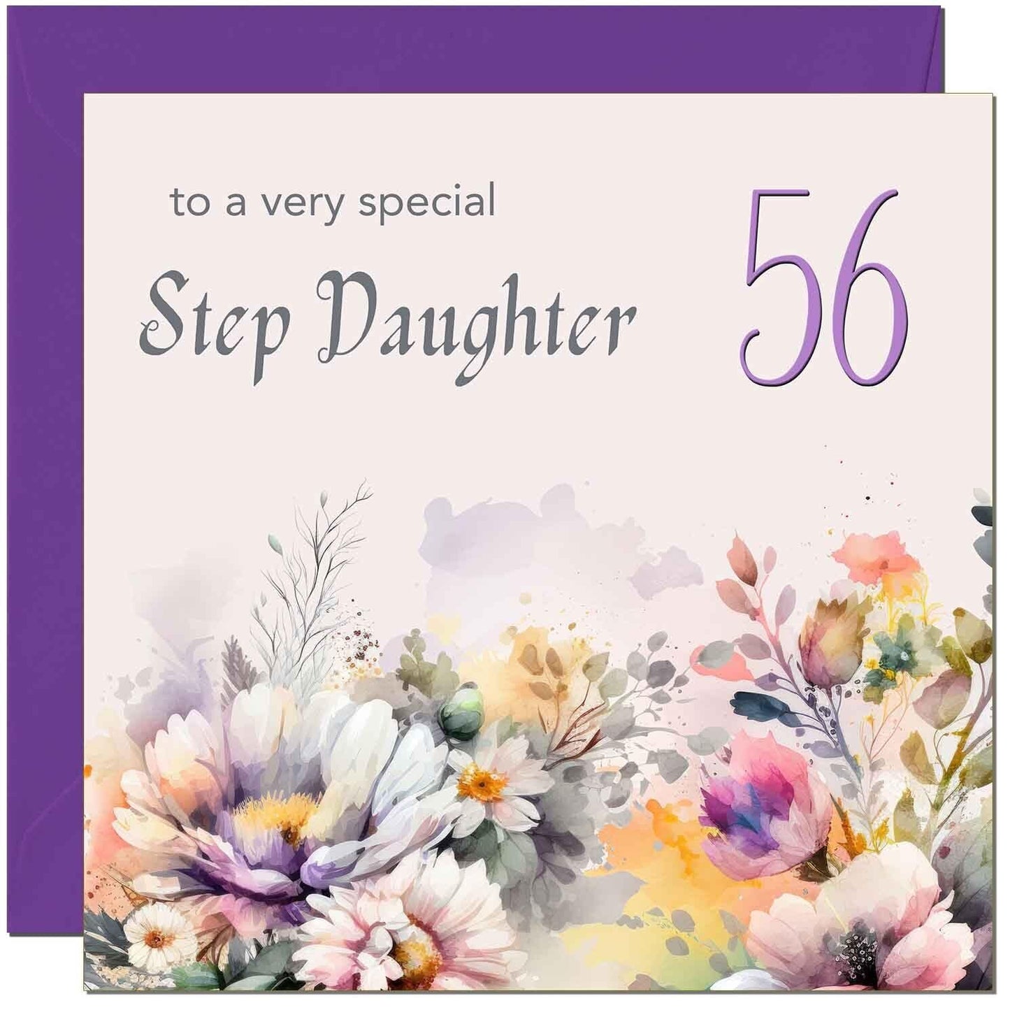 Step Daughter Birthday Card - Purple Floral