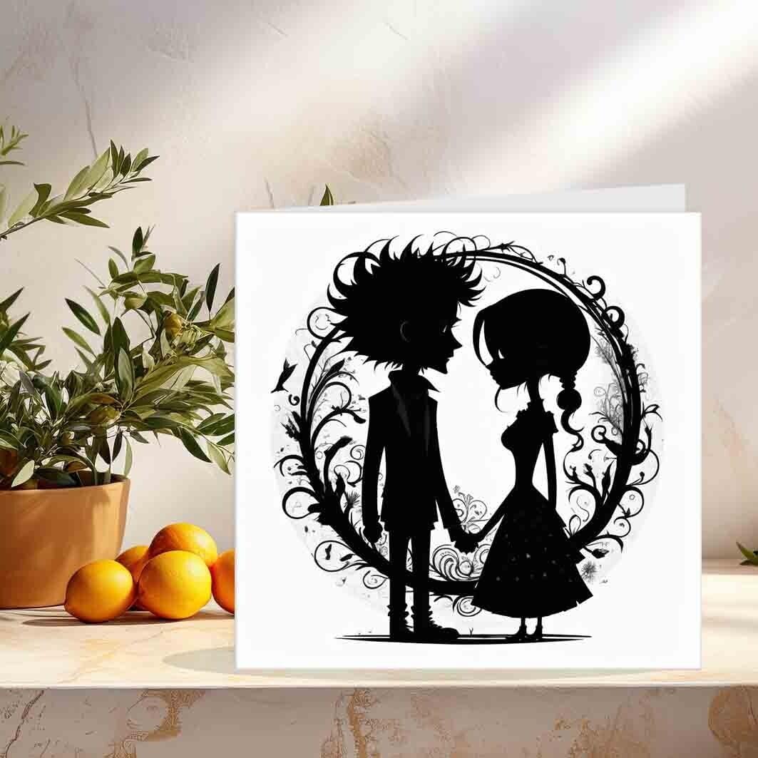 Cute Gothic Anniversary Card - Nightmare Burton Couples Him Her 145 x 145mm