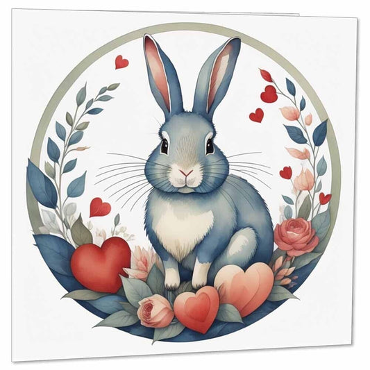 Rabbit Love Heart Greeting Card Cute Bunny Rabbit Cards 145mm x 145mm