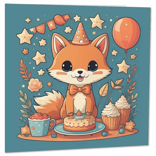 Cute Childrens Birthday Card Fox Happy Birthday Cards for Kids 145 x 145mm