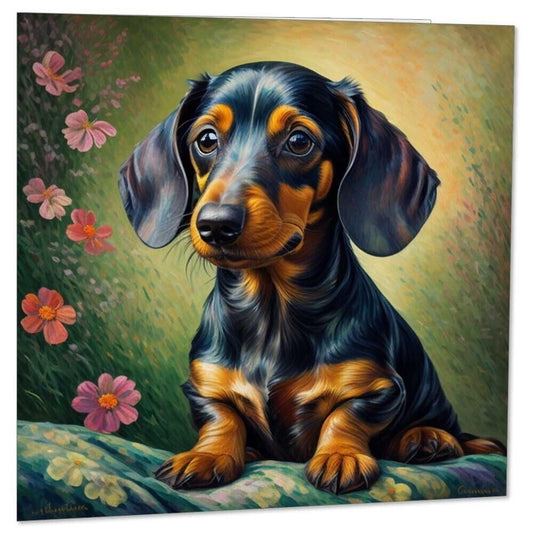 Dachshund Greeting Card - Dachshund art birthday card 145mm x 145mm