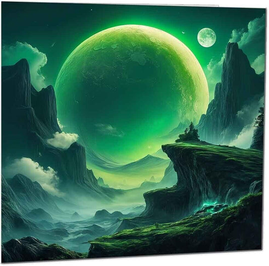 Green Moon Greeting Card - Beautiful Landscape Birthday Card - 145 x 145mm