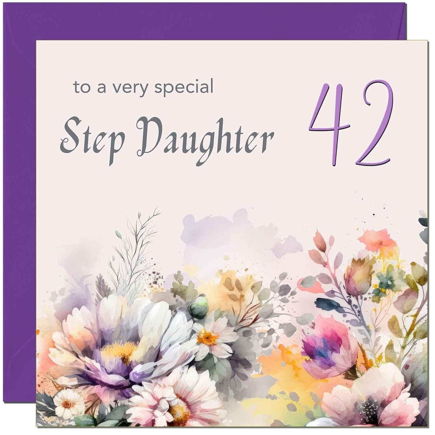 Step Daughter Birthday Card - Purple Floral