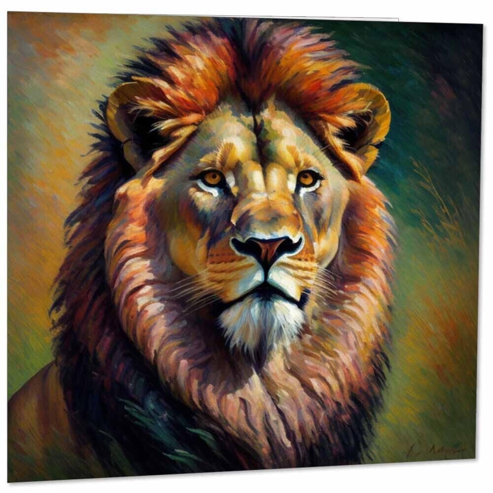 Lion Greeting Card - Impressionist Art 145mm x 145mm