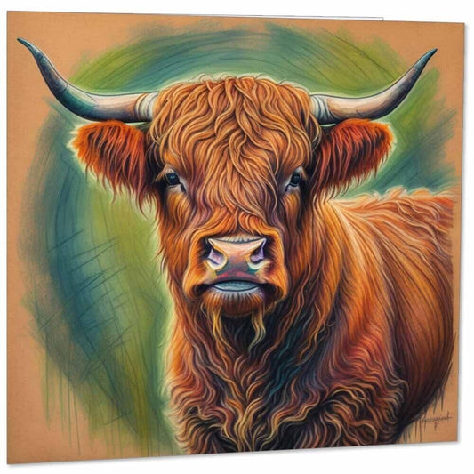 Highland Cow Greeting Card - Highland Cow Birthday Card 145mm x 145mm