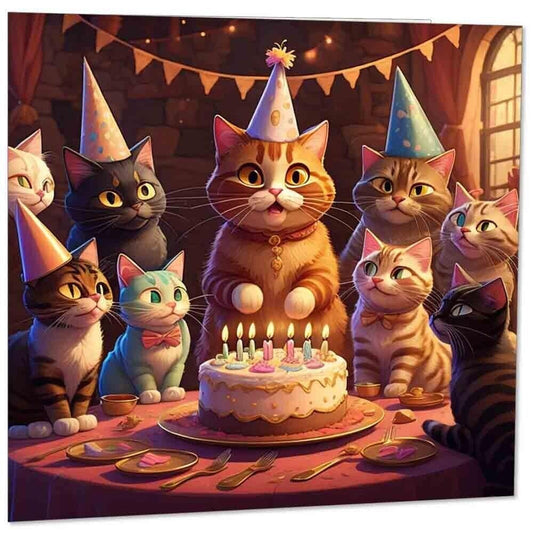 Cat Birthday Card Cute Cats Kitty bday Card 145mm x 145mm