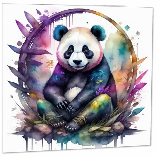 Panda Greeting Card - Colourful Watercolour Panda Card 145mm x 145mm Square