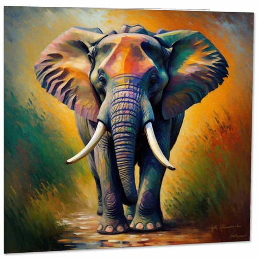 Elephant Greeting Card Impressionist Art 145mm x 145mm