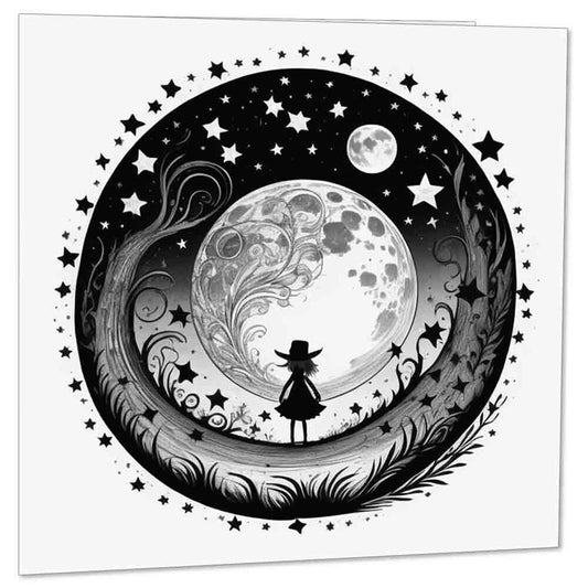 Cute Gothic Fantasy Greeting Card Girl Moon Burton Alice Stars 145 x 145mm