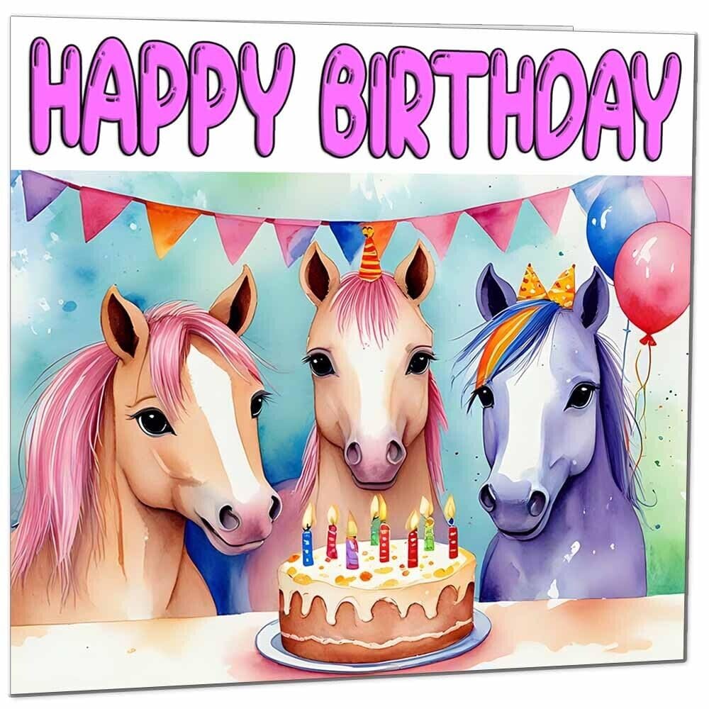 Horse Birthday Card - Cute Girls Pony Birthday Card - 145 x 145mm