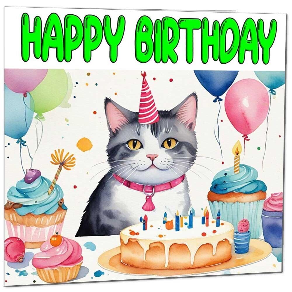 Funny Cat Birthday Card - Cute Cat Birthday Card - 145 x 145mm