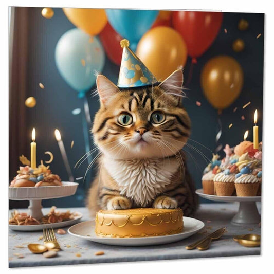 Cat Birthday Cards - Cute Tabby Cat Birthday Card 145 x 145mm