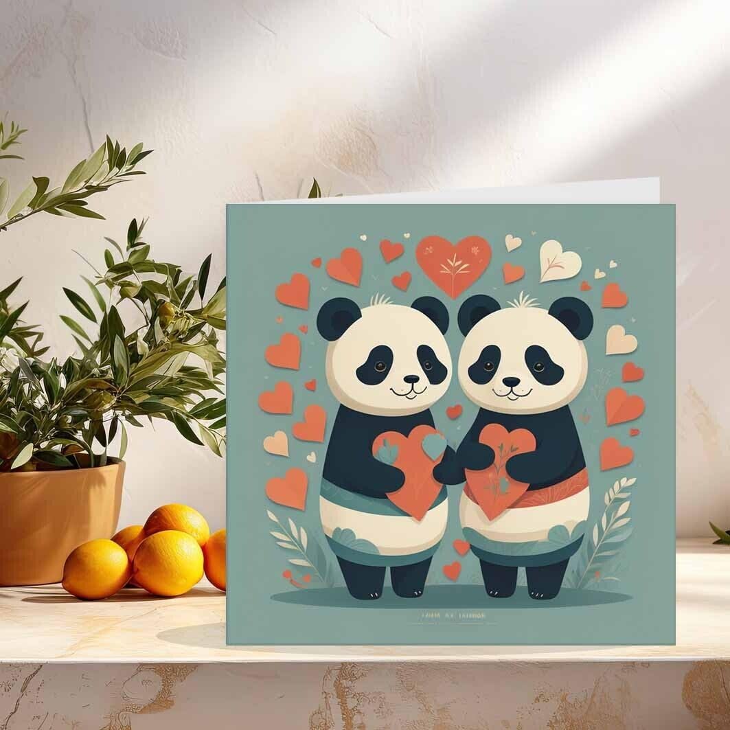 Cute Panda Anniversary Card Love Pandas Valentines Card 145 x 145mm