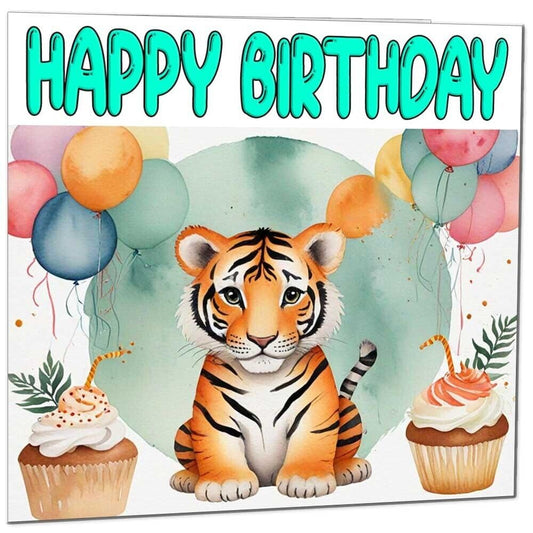 Tiger Cub Birthday Card - Cute Fun Animal Birthday Card 145 x 145mm