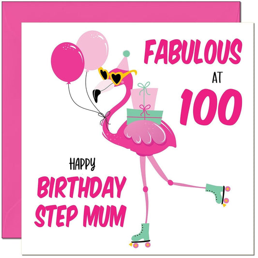 Step Mum Birthday Card - Fabulous Flamingo - Pink Cute Step-Mums