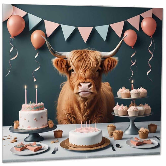 Highland Cow Birthday Card 145mm x 145mm