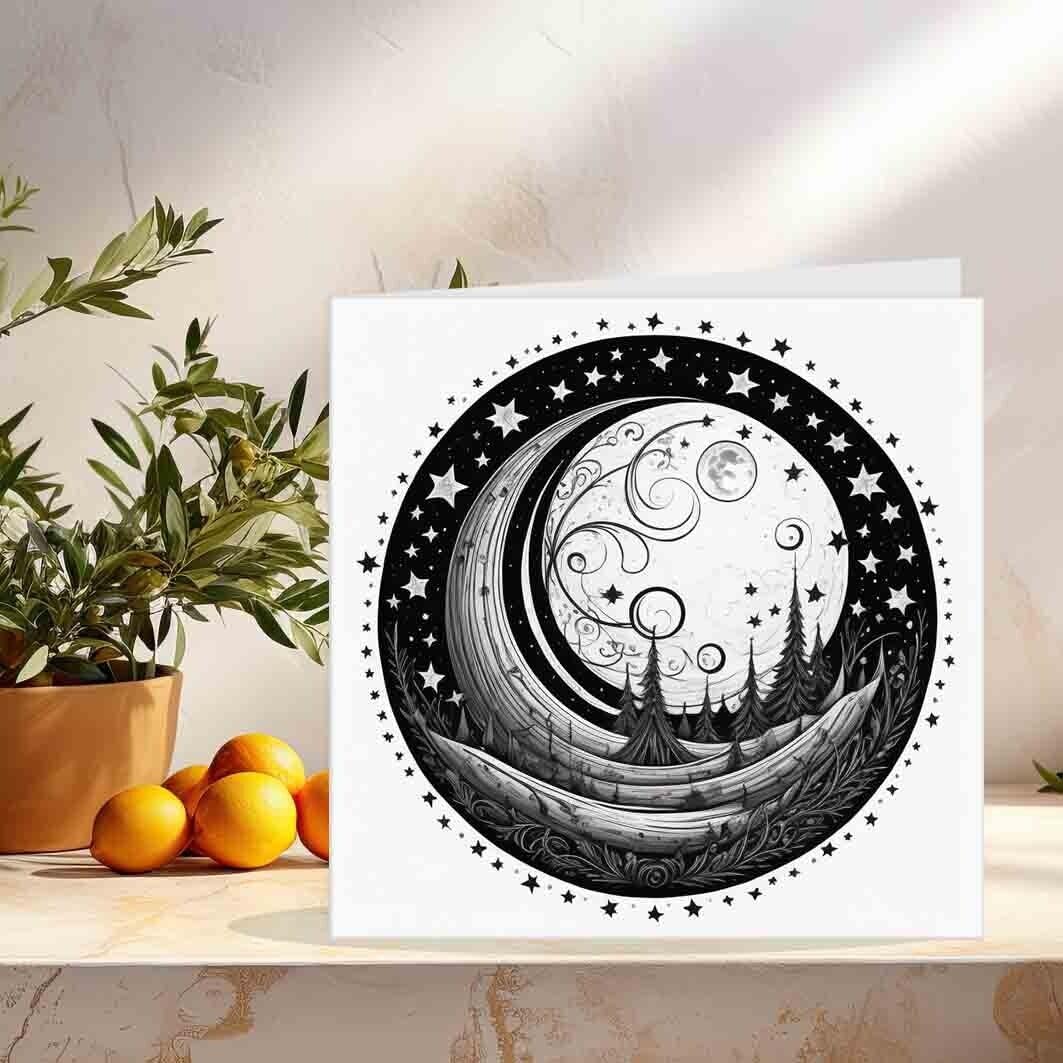 Moon Gothic Fantasy Greeting Card Cute Nightmare Landscape Eerie 145 x 145mm