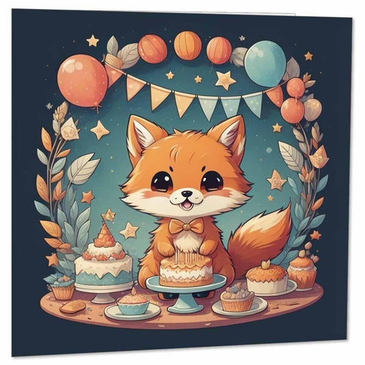Cute Fox Birthday Card Children's Happy Birthday Cards for Kids 145 x 145mm