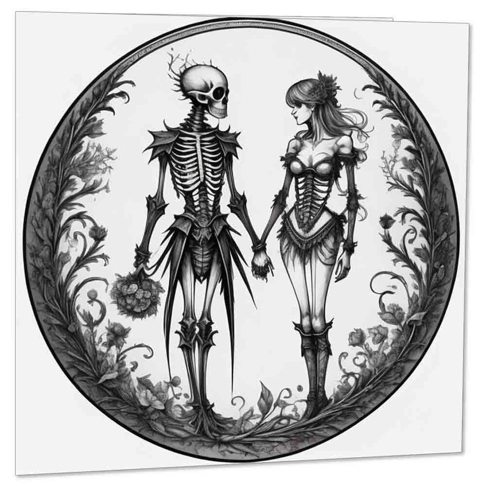 Gothic Anniversary Card - Skull Couples Love Alternative Valentines 145 x 145mm