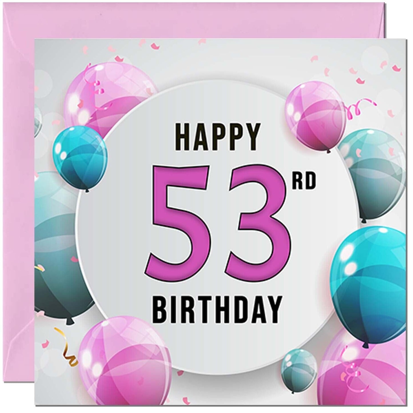 Birthday Card for women - Pink Turquoise Balloon Number