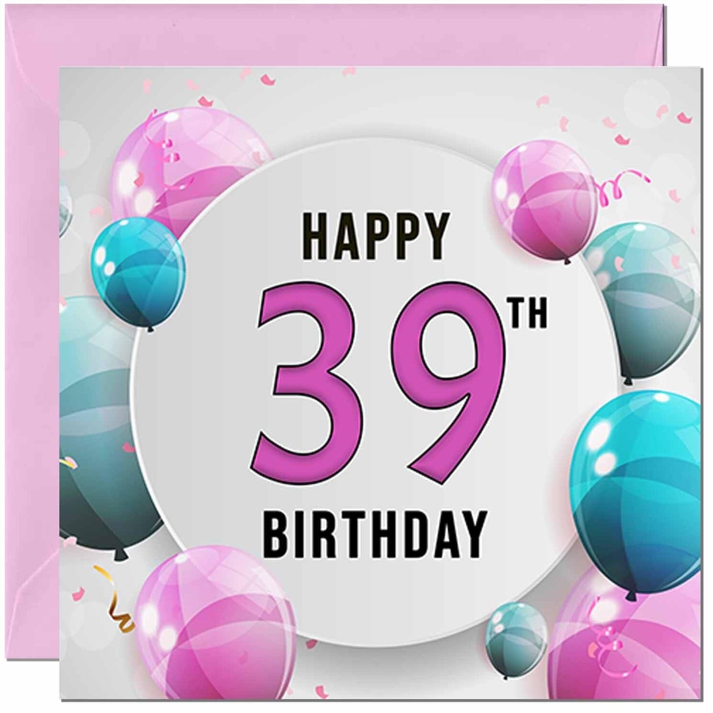 Birthday Card for women - Pink Turquoise Balloon Number