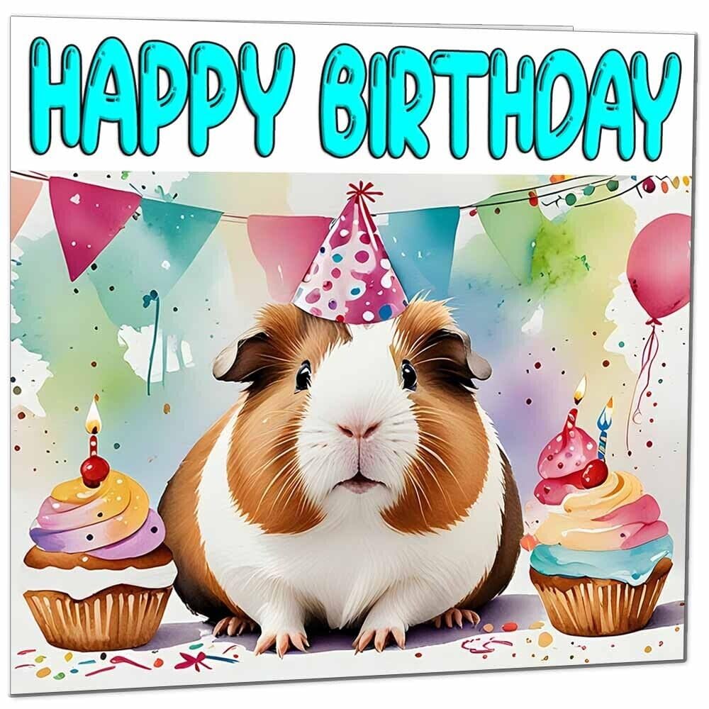 Guinea Pig Birthday Card - Cute Animal Bday Card 145 x 145mm