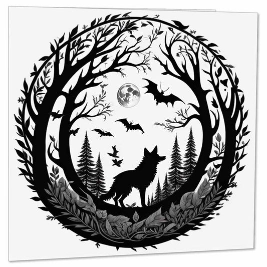 Wolf Forest Moon Greeting Card 145 x 145mm