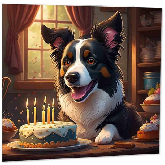 Border Collie Happy Birthday Card - With Envelope 145mm x 145mm
