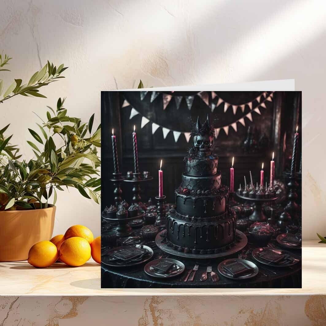 Gothic Birthday Card Black Cake Goth Alternative Greeting Cards 145 x 145mm