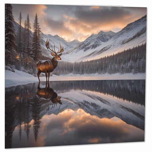 Reindeer Snowy Lake Greeting Card Winter Christmas Cards 145 x 145mm