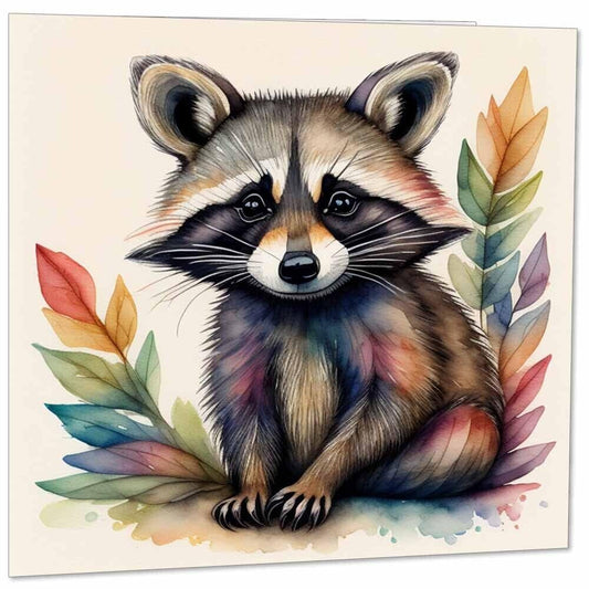 Cute Raccoon Greeting Card - 145mm x 145mm