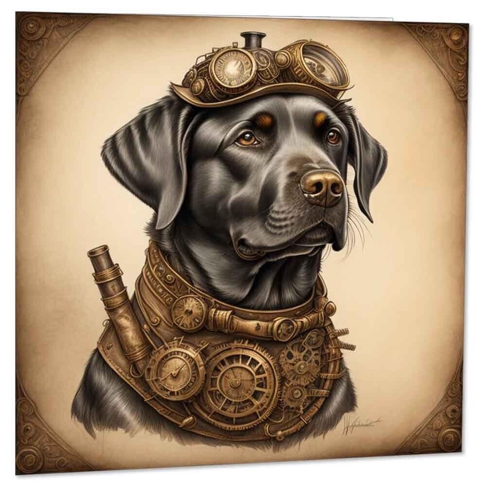 Steampunk Dog Greeting Card Steampunk Labrador Birthday Card 145 x 145mm