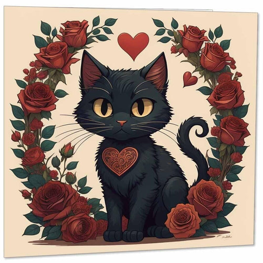 Black Cat Valentines Day Card 145mm x 145mm