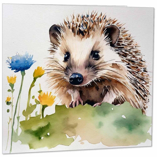 Hedgehog Watercolour Card - Hedgehog Greeting Card 145mm x 145mm - Square