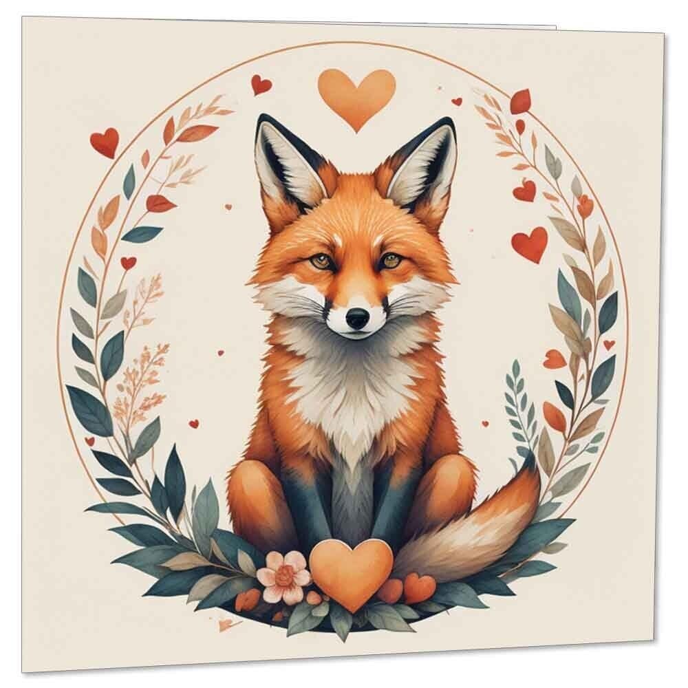 Fox Anniversary Card Love Cute Fox valentines day Card 145mm x 145mm