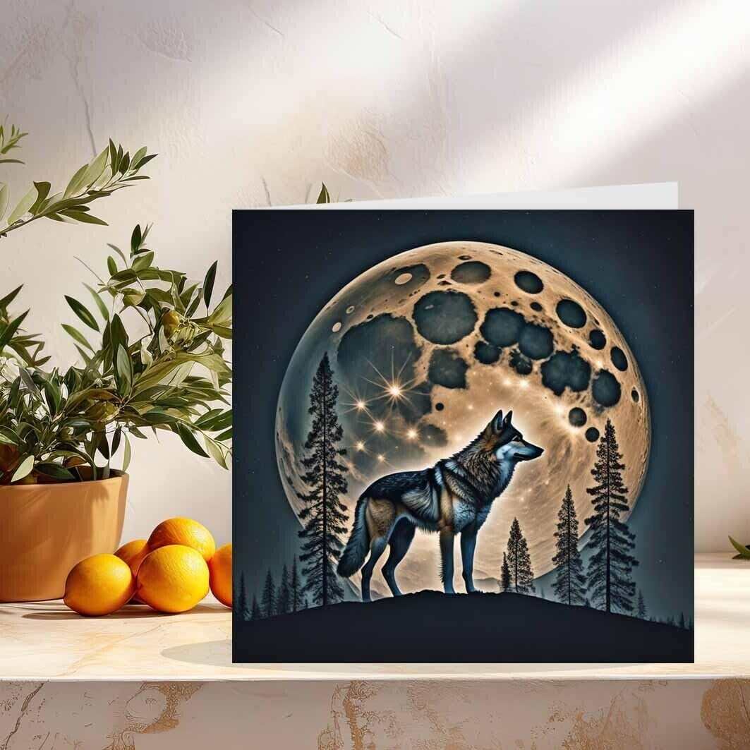 Wolf Moon Forest Greeting Card 145 x 145mm