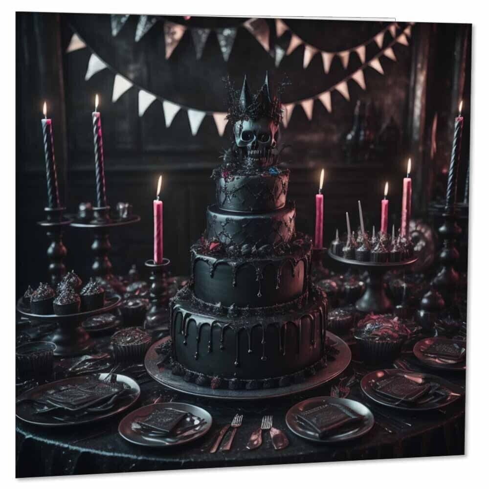 Gothic Birthday Card Black Cake Goth Alternative Greeting Cards 145 x 145mm