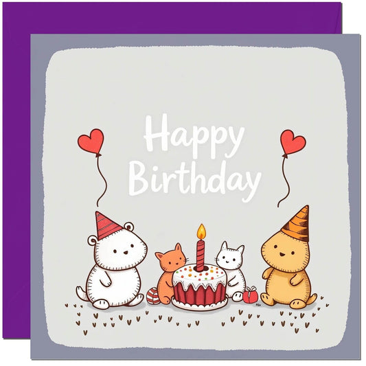 Birthday Card with Cute animal design, Mum Son Daughter niece nephew aunt friend