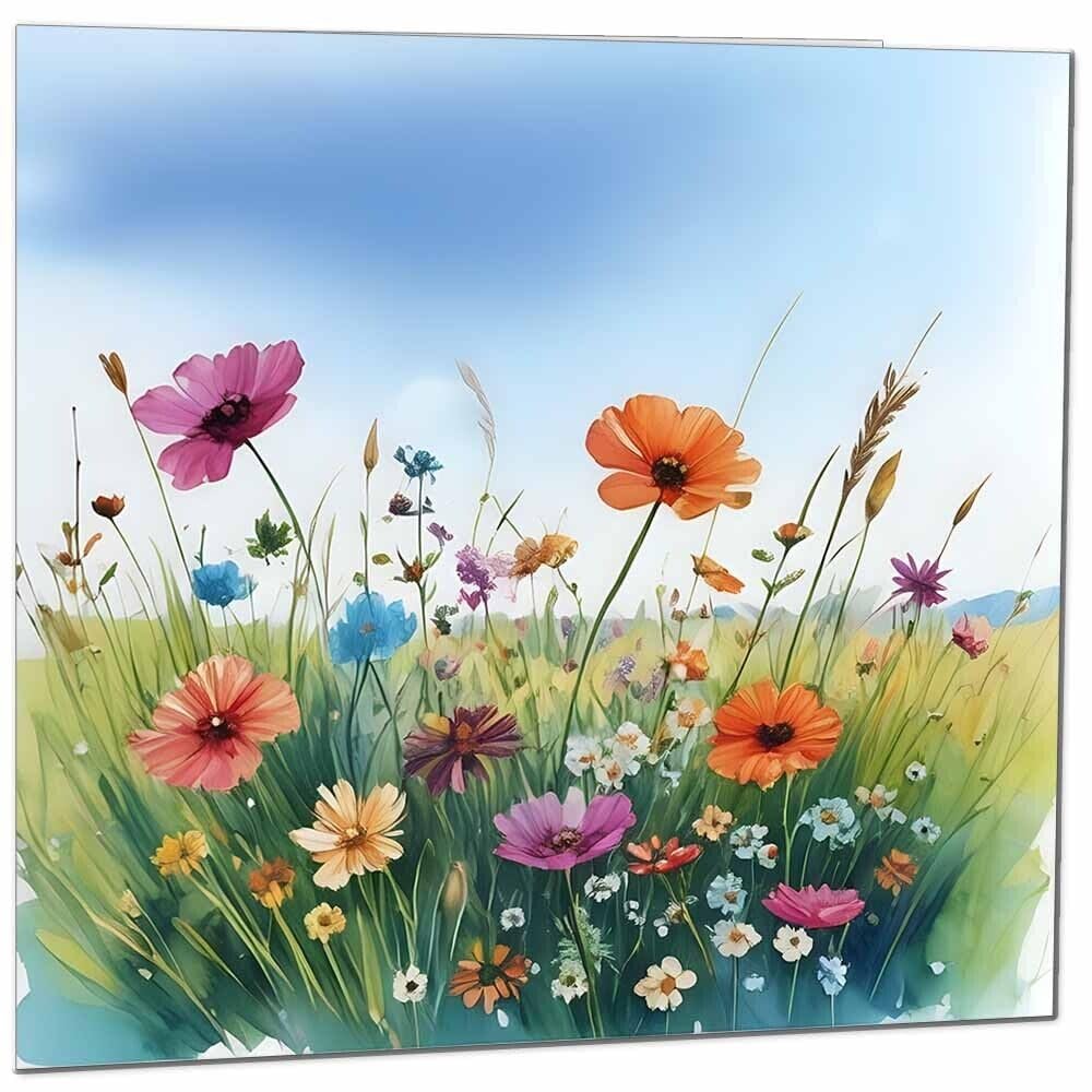 Nature Flowers Grass Sky Art Any Occasion Blank Greeting Card