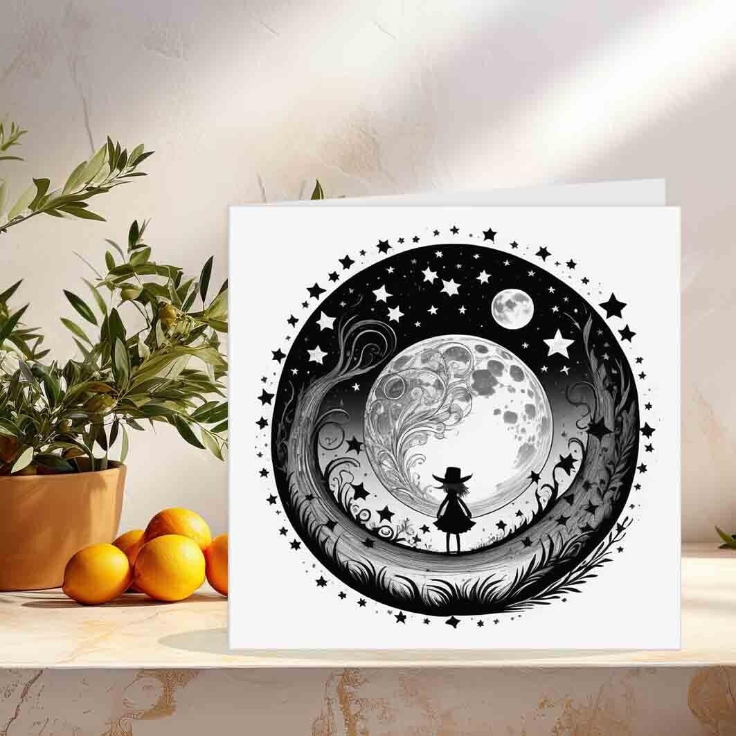 Cute Gothic Fantasy Greeting Card Girl Moon Burton Alice Stars 145 x 145mm