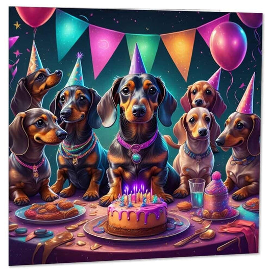 Sausage Dog Dachshund Birthday Party Dog Card 145mm x 145mm
