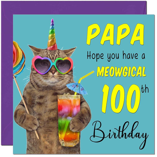 Papa Birthday Card - Meowgical Cat Funny Papa's