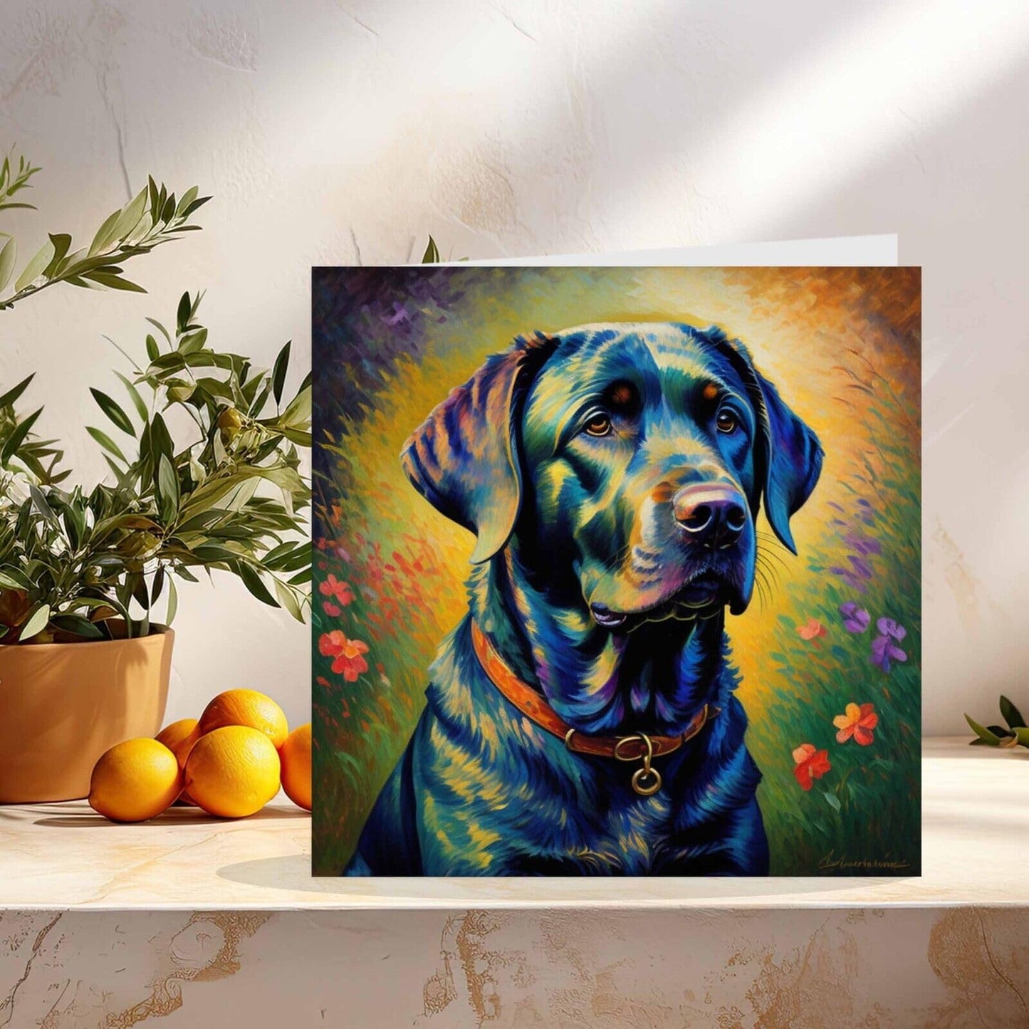 Labrador Retriever Greeting Card Animal Impressionist Art 145mm x 145mm